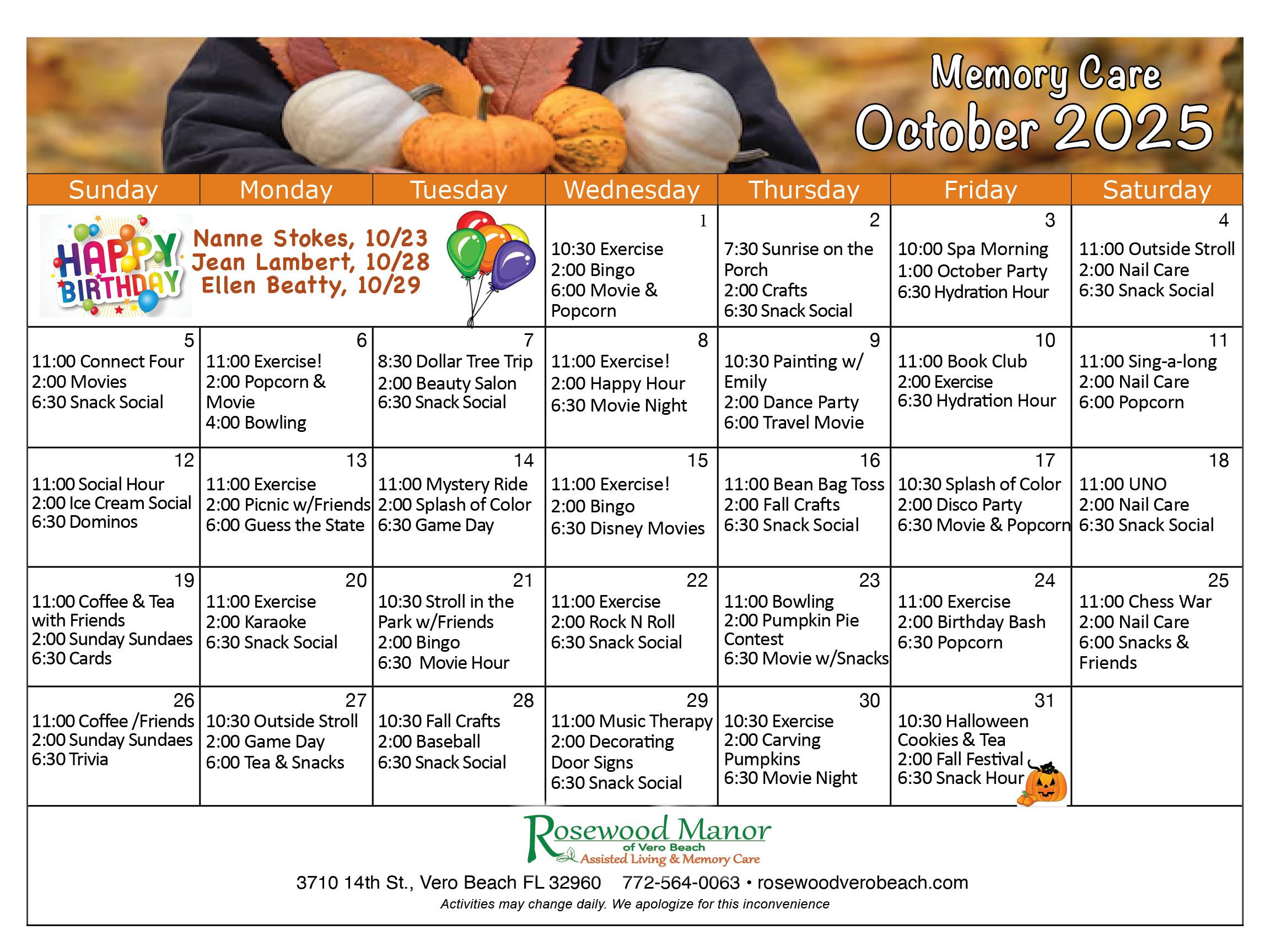 Rosewood Manor Memory Care Events